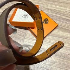 HERMES 愛馬仕 mini Kelly 雙圈牛皮手環 (大象灰Etoupe x 玫瑰金色) bracelet-11