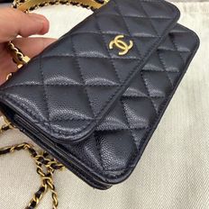 CHANEL香奈兒24a mini woc 黑金魚子醬牛皮手提包斜挎包-3