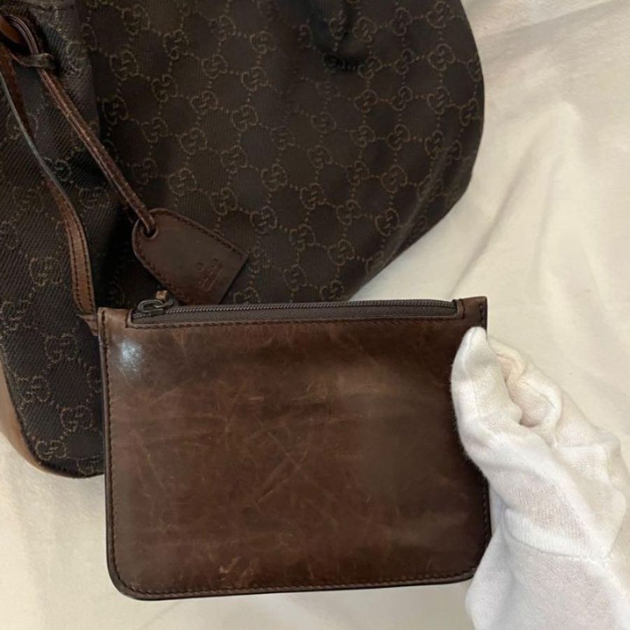 GUCCI 巧克力棕提花帆布托特包子母包帶小包-2