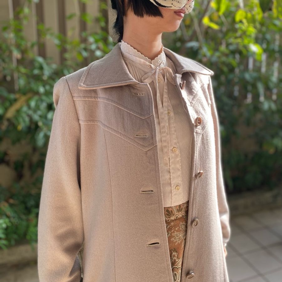 藏私·Collection_俐落米灰修身古著大衣-8