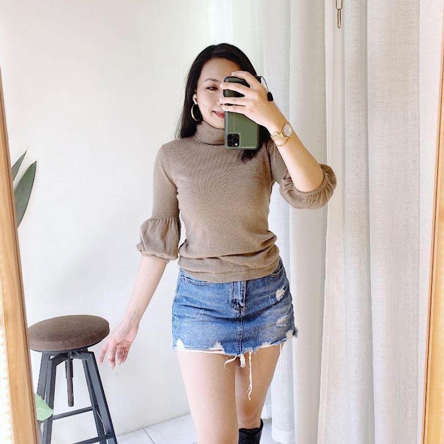 暖暖夕陽卡其立領澎袖 古董羊絨羊毛衣毛衫cashmere sweater-12