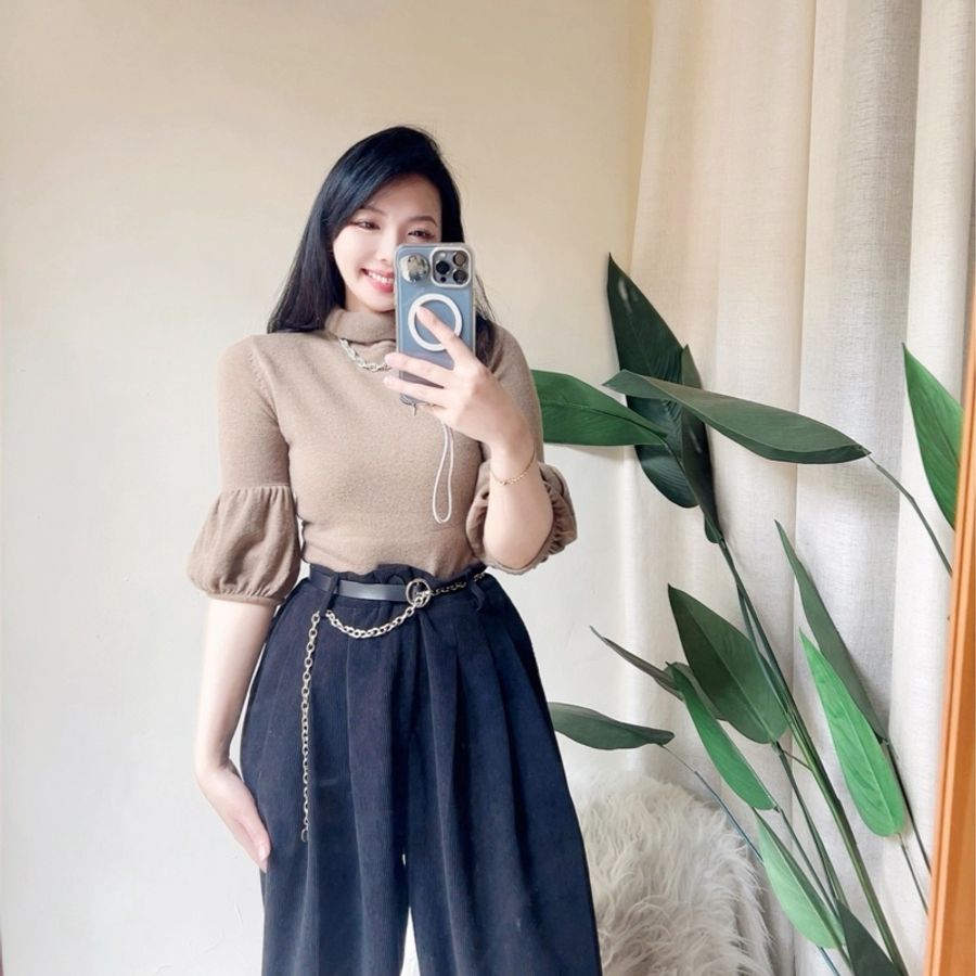 暖暖夕陽卡其立領澎袖 古董羊絨羊毛衣毛衫cashmere sweater-1