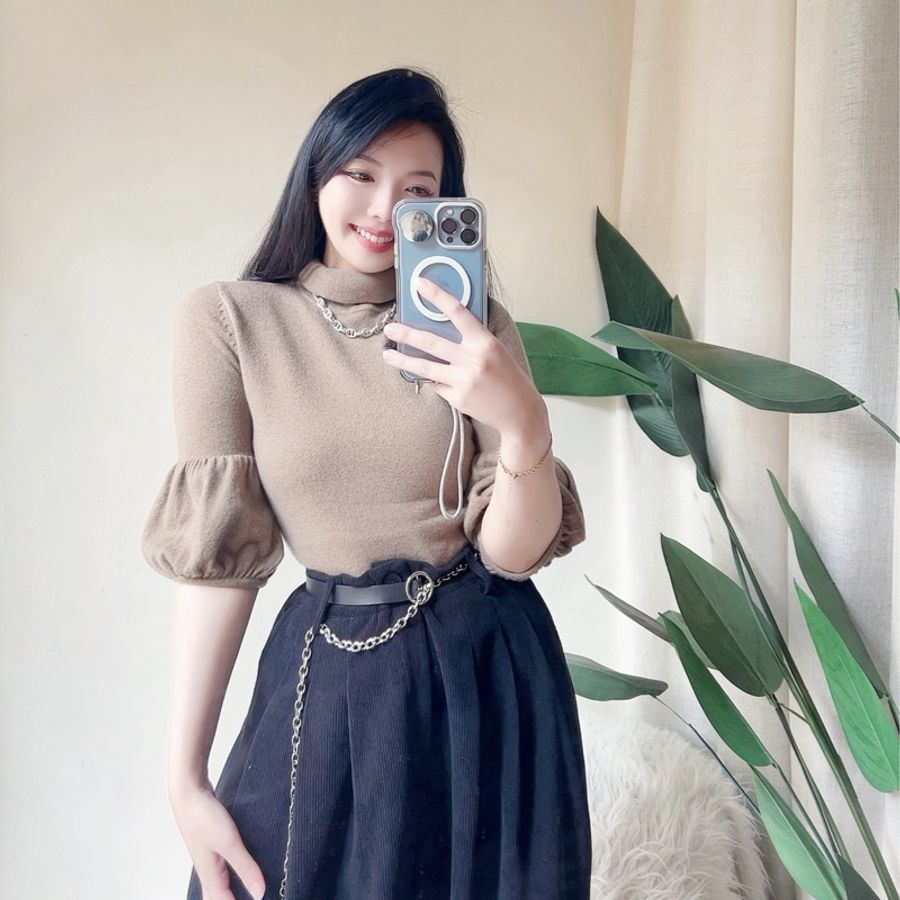 暖暖夕陽卡其立領澎袖 古董羊絨羊毛衣毛衫cashmere sweater-2