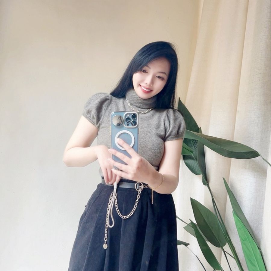 墨灰高領華麗氣質公主澎袖 古董羊絨羊毛衣毛衫cashmere sweater-1