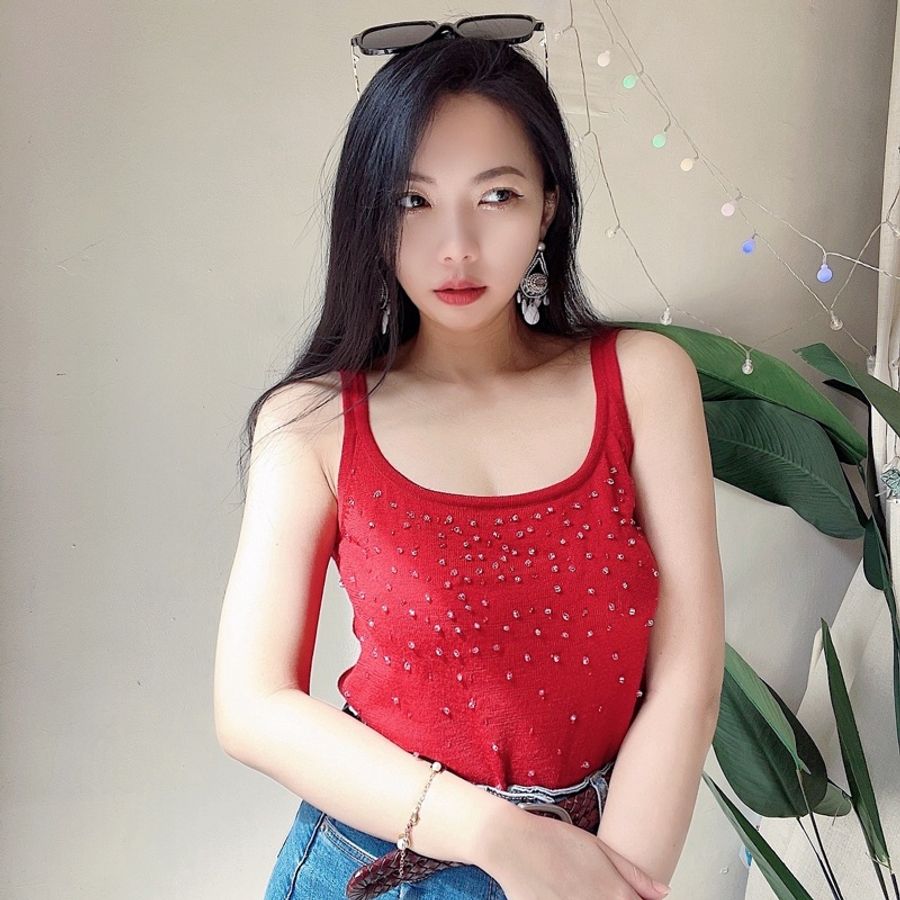烈焰火紅手縫珠串 古董羊絨羊毛衣細肩背心毛衫 cashmere sweater-0