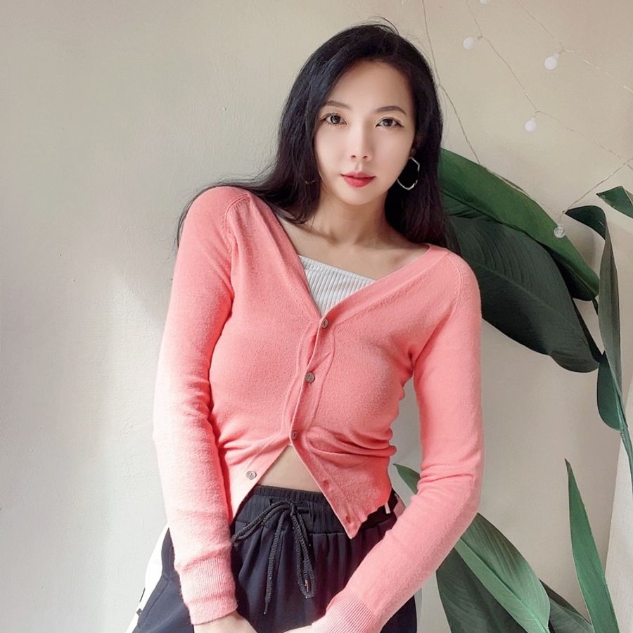 純素雅亮橘膚粉開襟外套 古董羊絨羊毛衣毛衫cashmere sweater-2