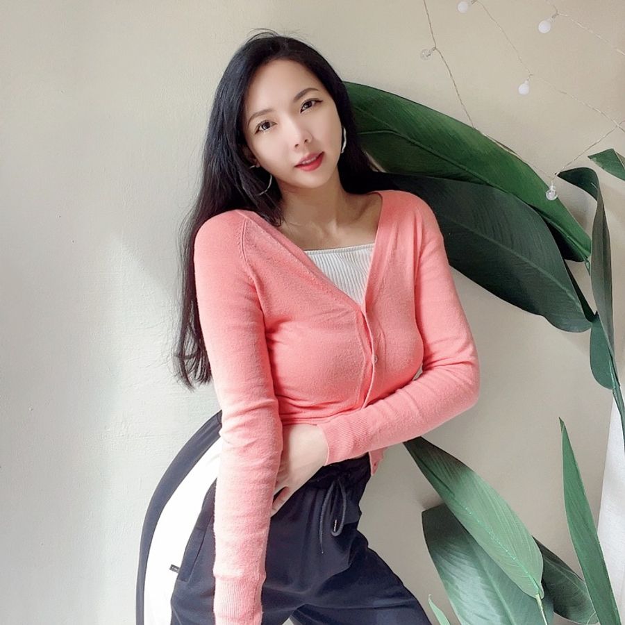 純素雅亮橘膚粉開襟外套 古董羊絨羊毛衣毛衫cashmere sweater-4