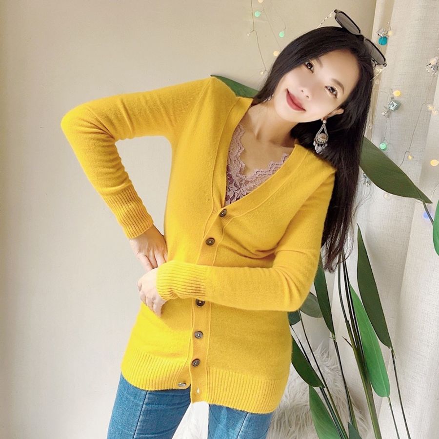 鵝黃色長版軟綿開襟外套 古董羊絨羊毛衣毛衫cashmere sweater-7
