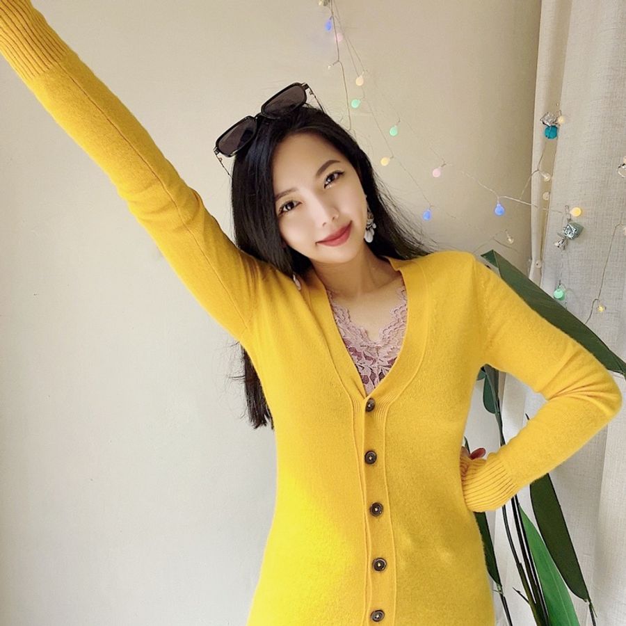 鵝黃色長版軟綿開襟外套 古董羊絨羊毛衣毛衫cashmere sweater-13