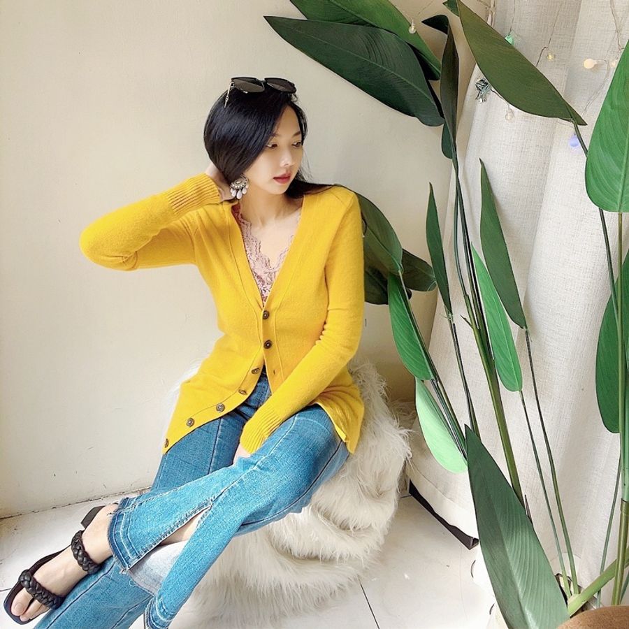 鵝黃色長版軟綿開襟外套 古董羊絨羊毛衣毛衫cashmere sweater-14