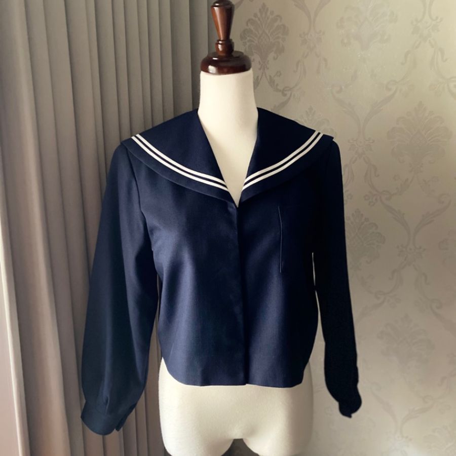 藏私·Collection_日本製羊毛冬季學生兩本線水手服古著上衣-0