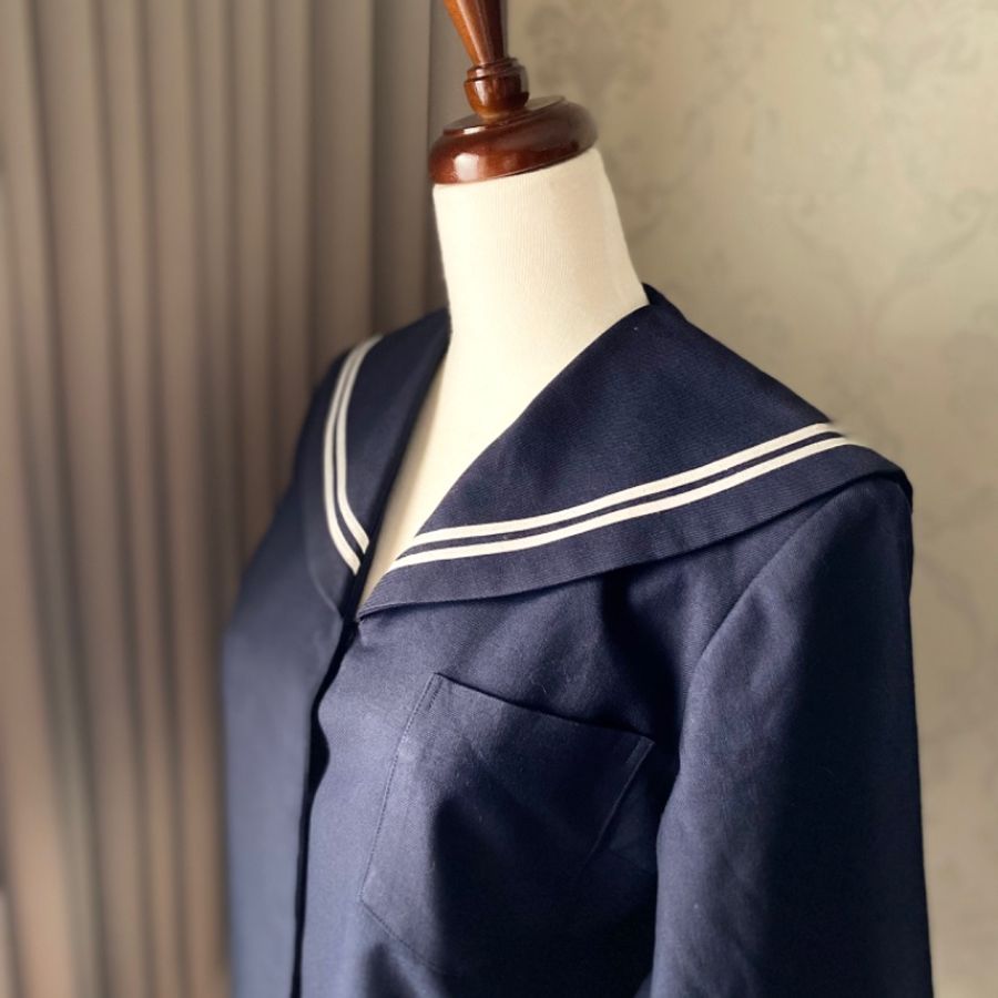 藏私·Collection_日本製羊毛冬季學生兩本線水手服古著上衣-1