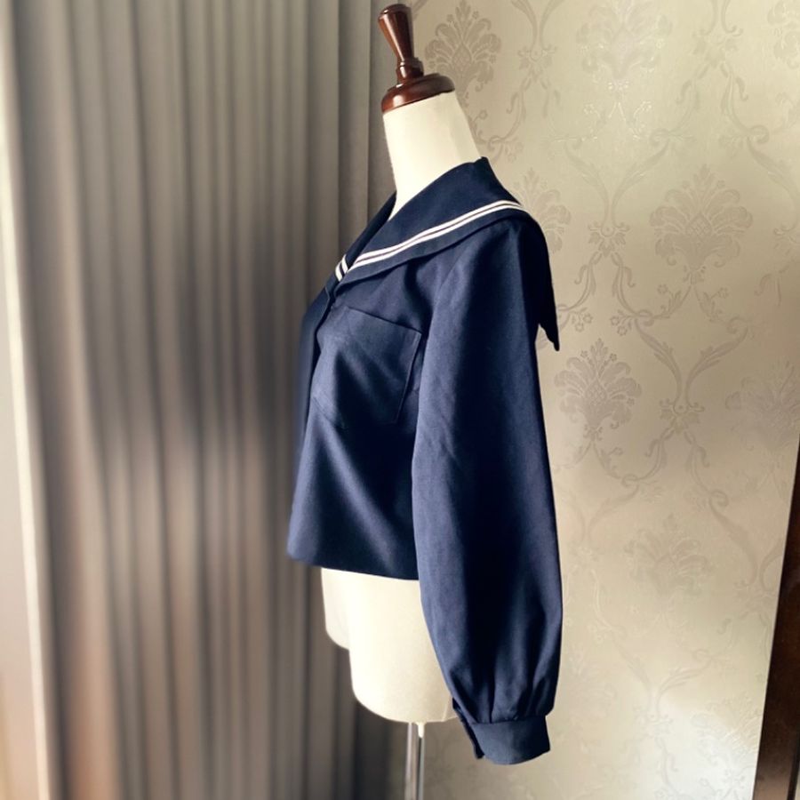 藏私·Collection_日本製羊毛冬季學生兩本線水手服古著上衣-2