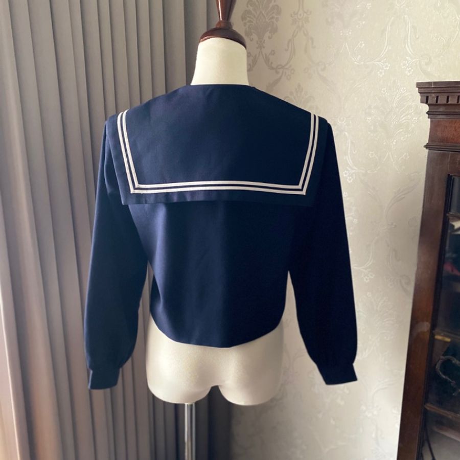 藏私·Collection_日本製羊毛冬季學生兩本線水手服古著上衣-3