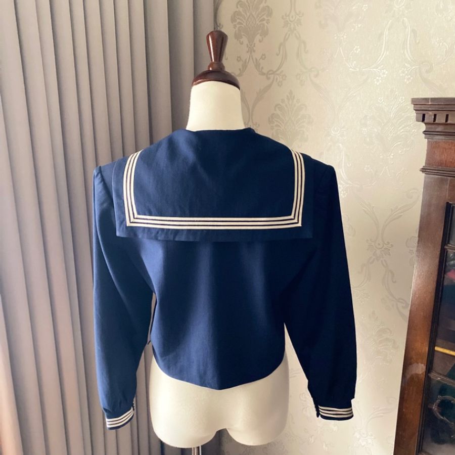 藏私·Collection_日本製純羊毛冬季學生三本線口袋水手服古著上衣-3