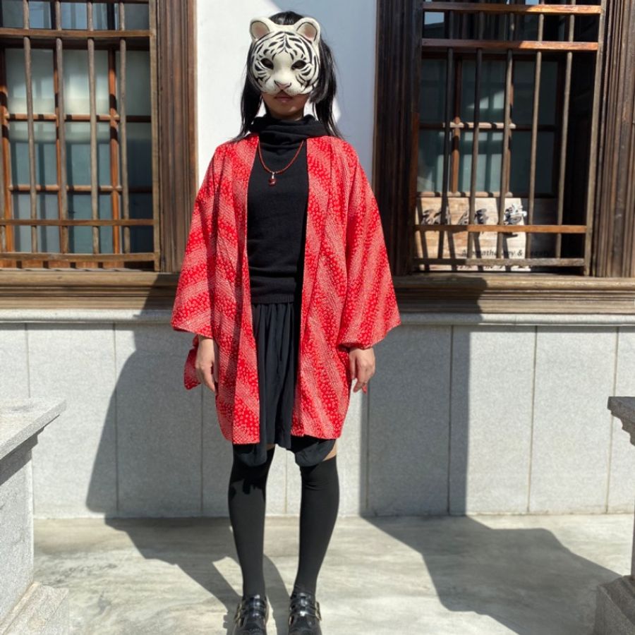 藏私·Collection_總絞染紅色斜紋古著羽織-1