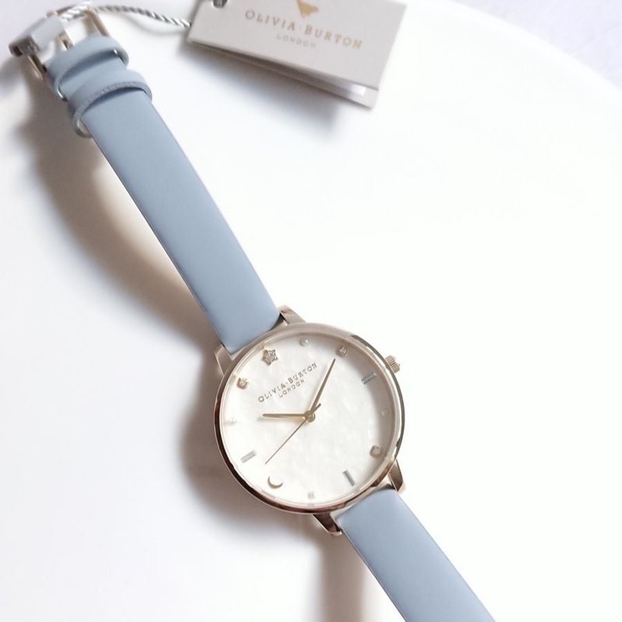 Olivia Burton 灰霧藍皮革錶帶水鑽星辰錶-2