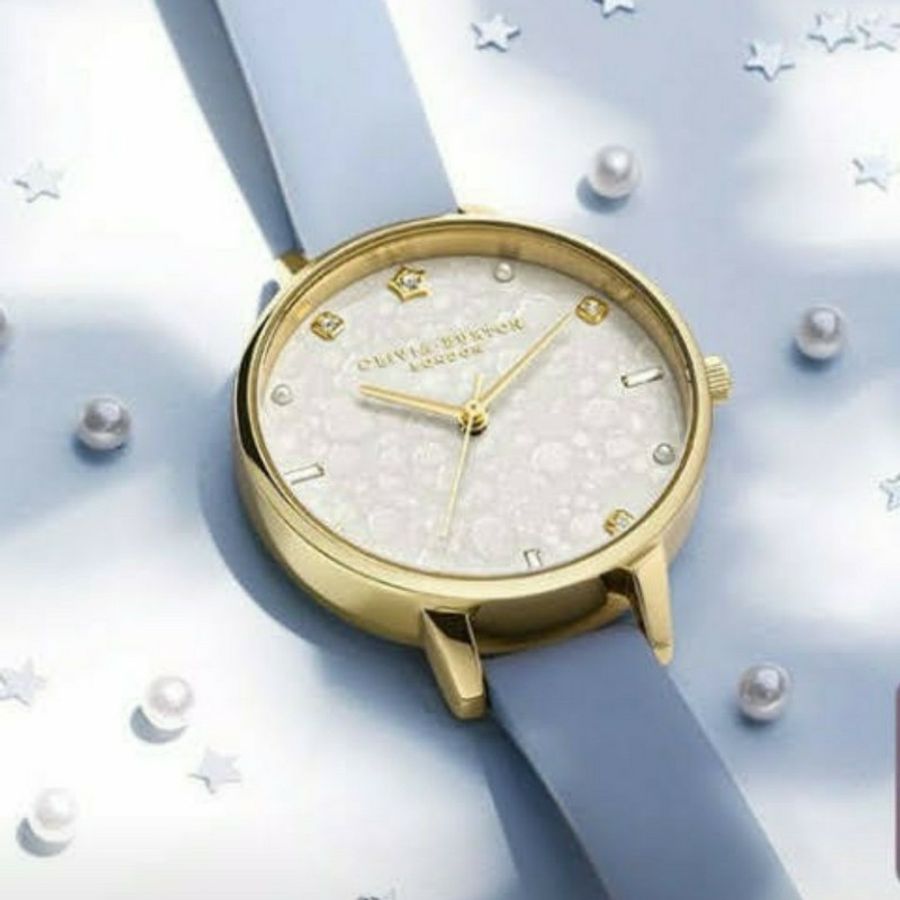 Olivia Burton 灰霧藍皮革錶帶水鑽星辰錶-7