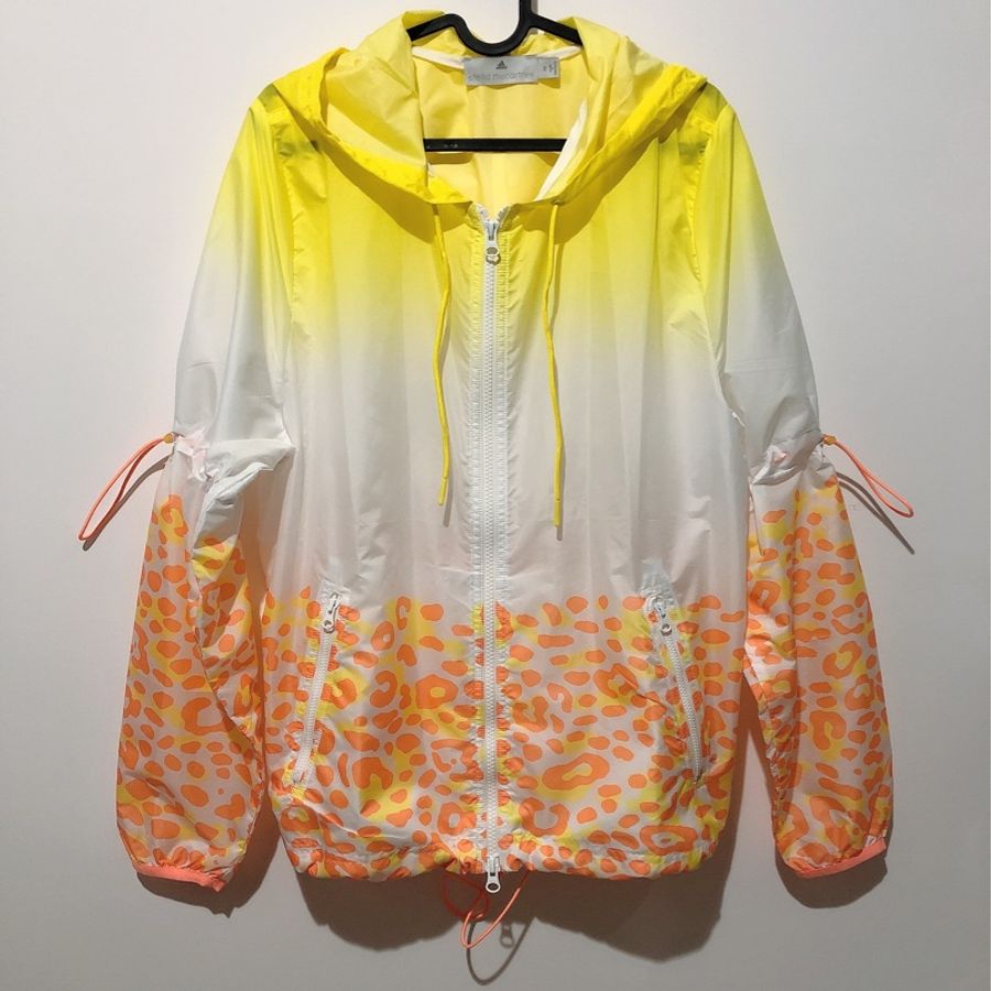 adidas 愛迪達 Stella McCartney 聯名款 防風 防撥水 運動 連帽外套 螢光黃/橘-0