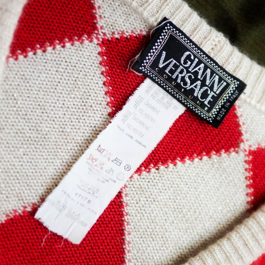 versace菱格紋金絲線開襟外套 喀什米爾羊絨毛衣cashmere sweater-4