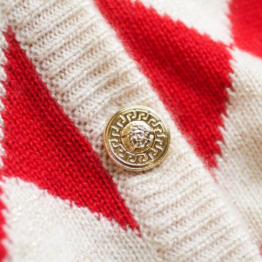 versace菱格紋金絲線開襟外套 喀什米爾羊絨毛衣cashmere sweater-7