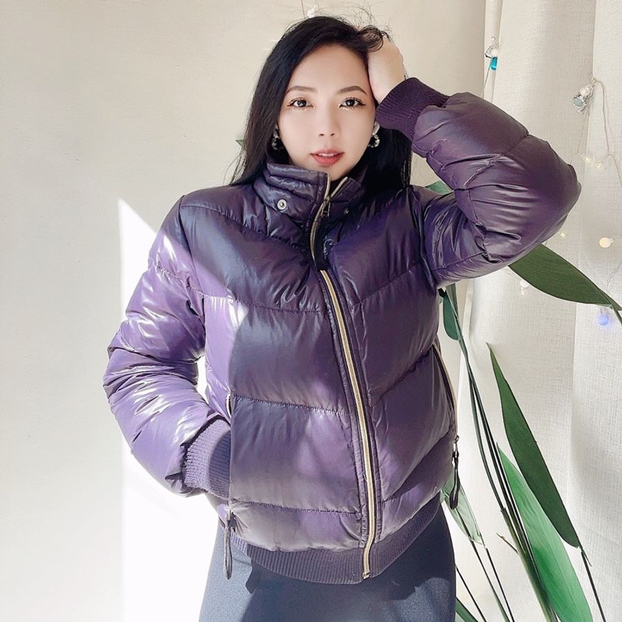 lee 紫羅蘭亮面金鏈暖暖青澀少女 古董古著羽絨澎厚磅外套vintage-2