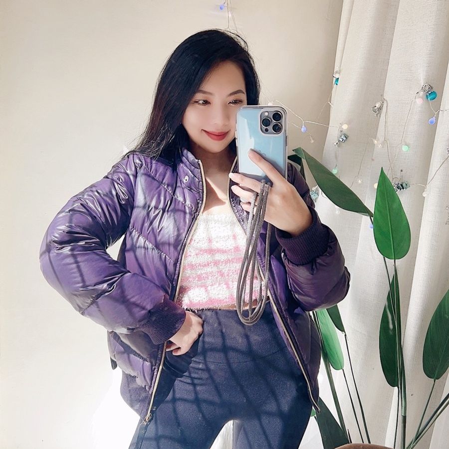 lee 紫羅蘭亮面金鏈暖暖青澀少女 古董古著羽絨澎厚磅外套vintage-3