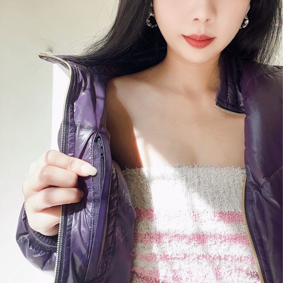 lee 紫羅蘭亮面金鏈暖暖青澀少女 古董古著羽絨澎厚磅外套vintage-4