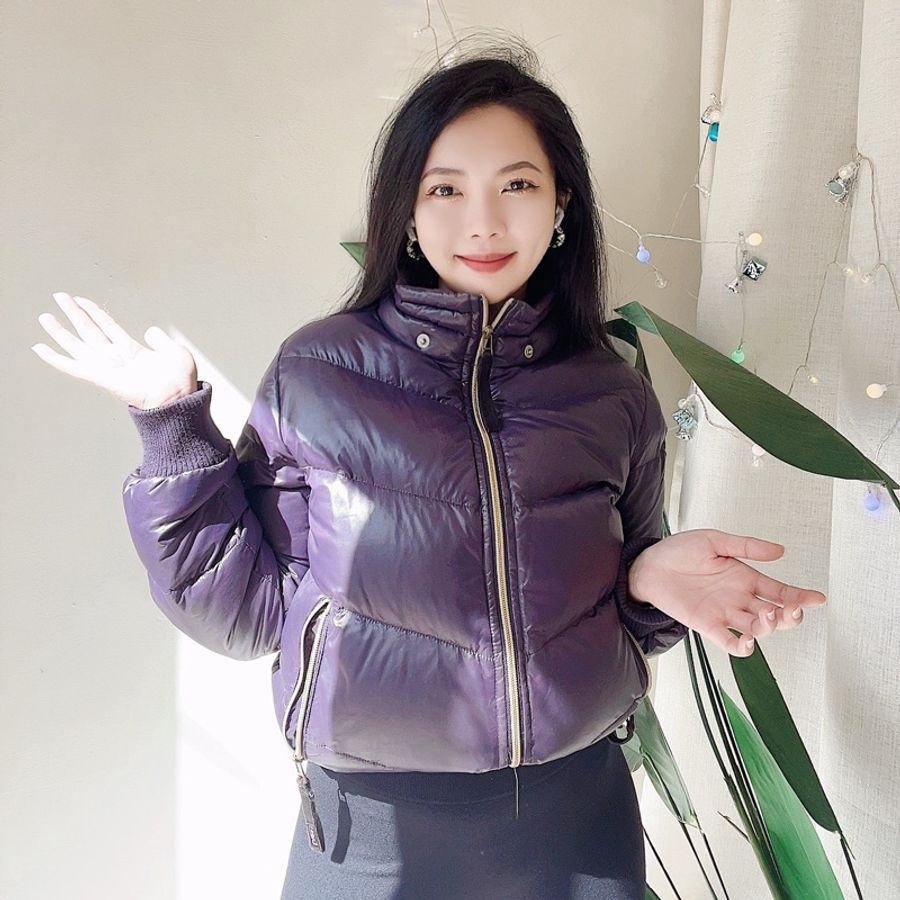 lee 紫羅蘭亮面金鏈暖暖青澀少女 古董古著羽絨澎厚磅外套vintage-5