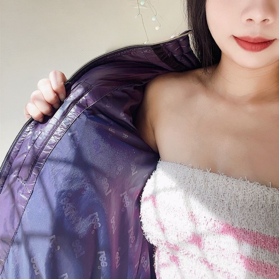 lee 紫羅蘭亮面金鏈暖暖青澀少女 古董古著羽絨澎厚磅外套vintage-6