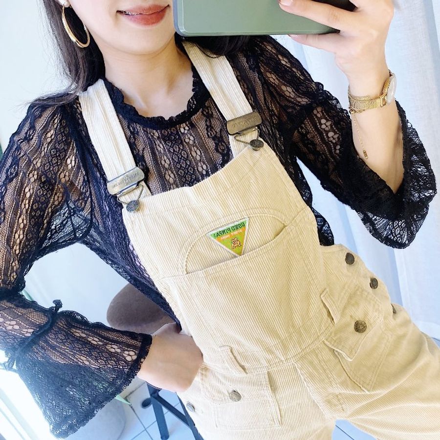 used pinpai 米白簡約 古著粗燈芯絨連身褲吊帶褲 overalls-7