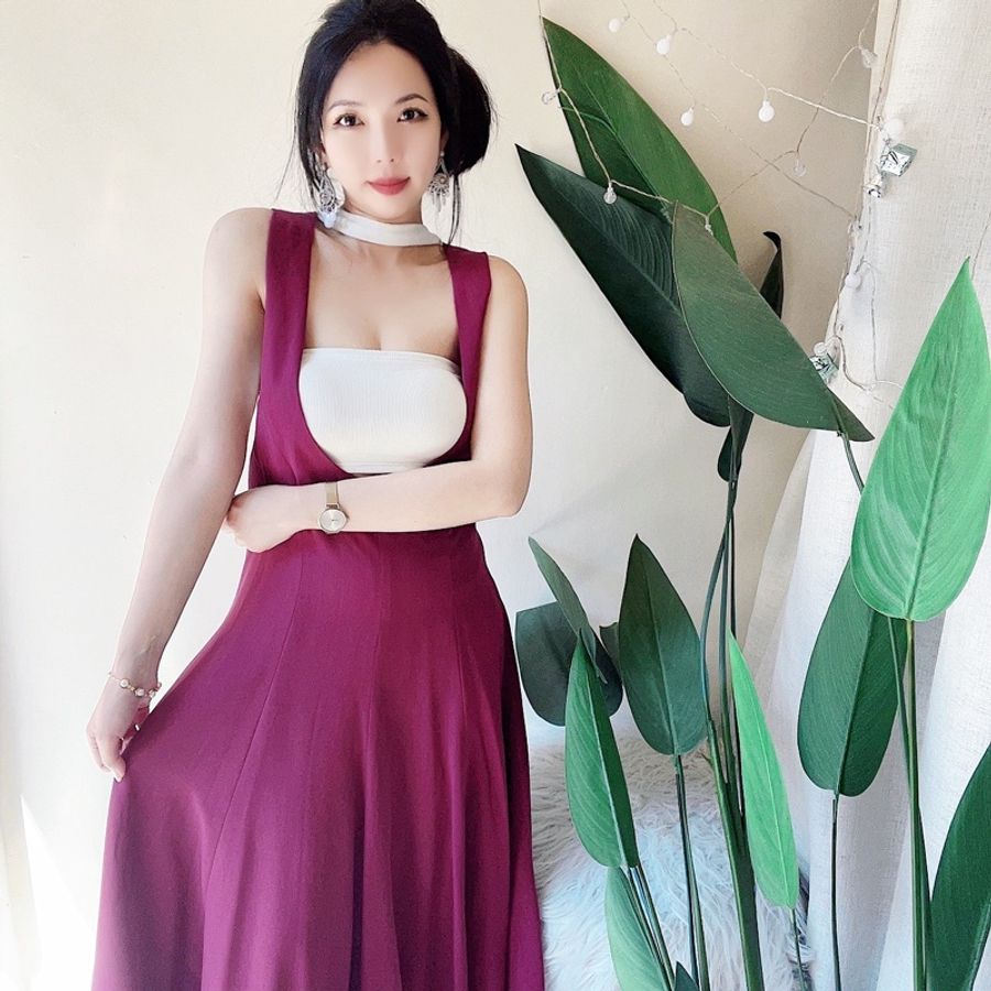 紫羅蘭背交叉大V領 古著洋裝連衣裙連身裙吊帶裙 vintage dress-1