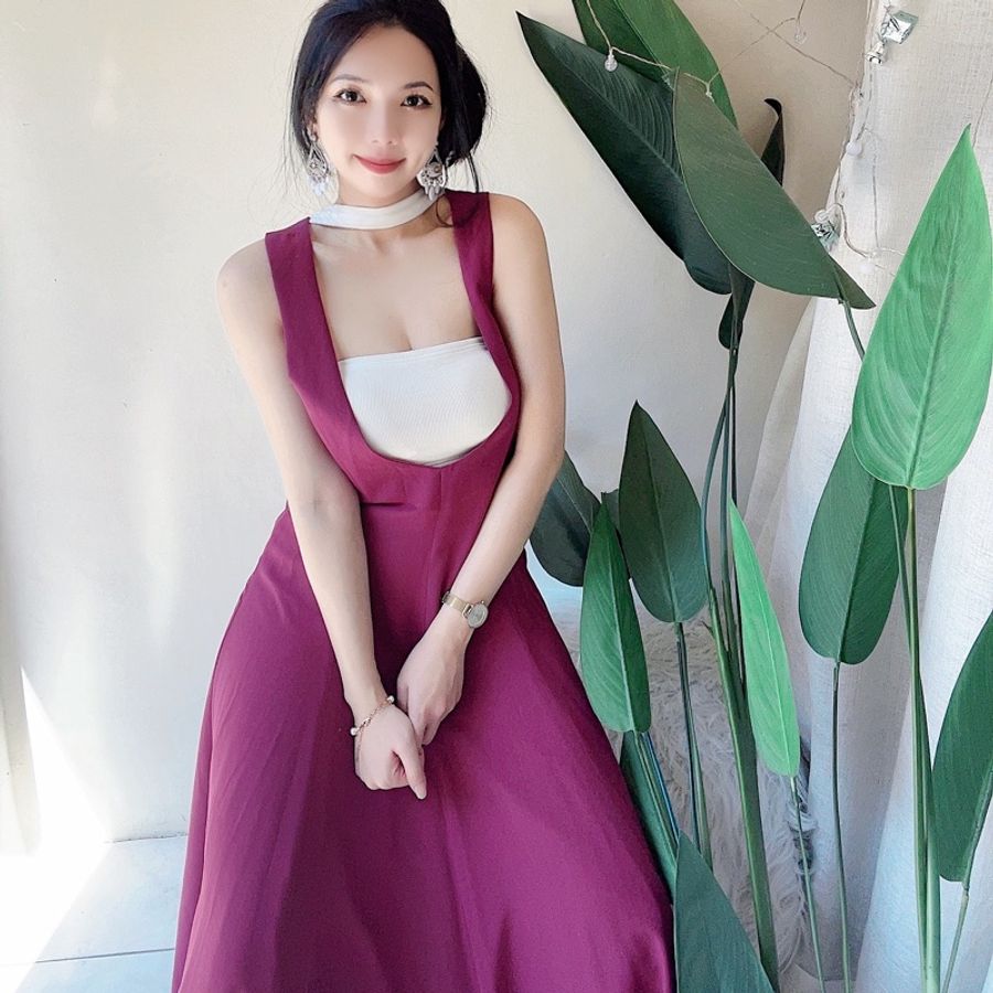 紫羅蘭背交叉大V領 古著洋裝連衣裙連身裙吊帶裙 vintage dress-2