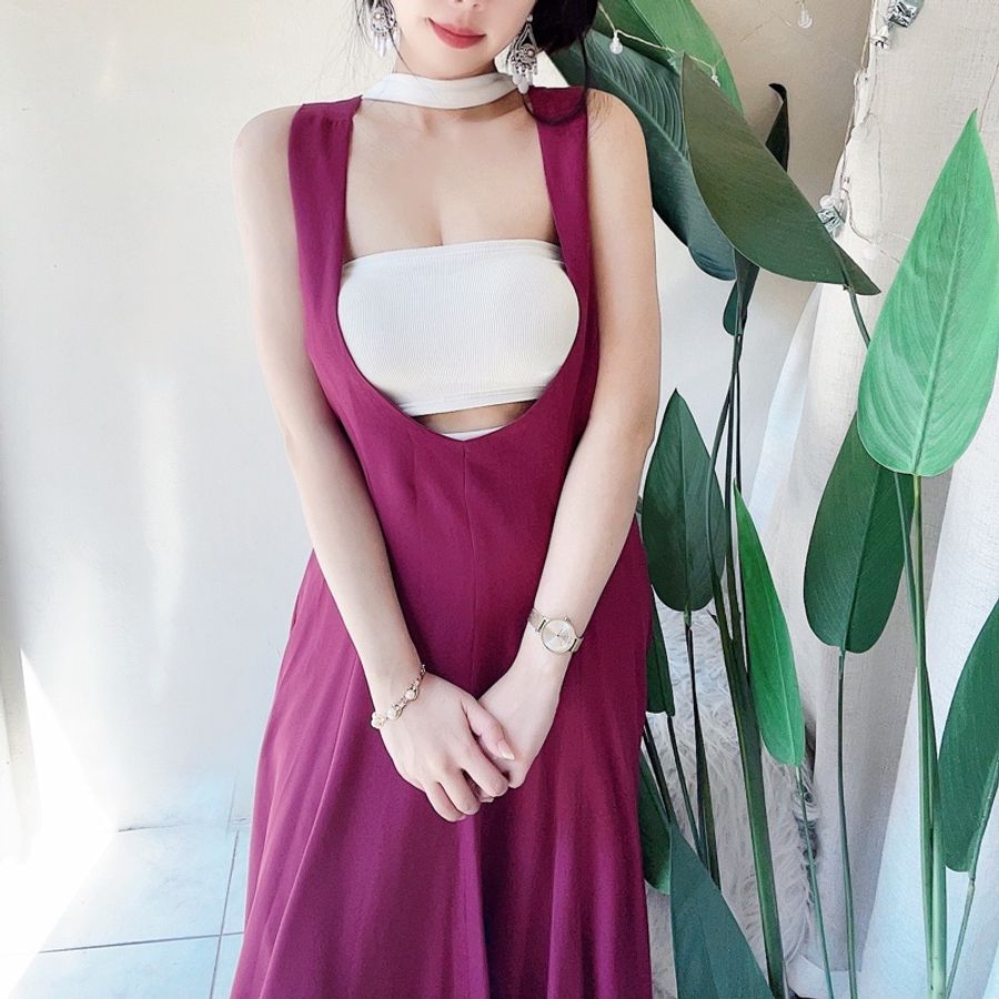 紫羅蘭背交叉大V領 古著洋裝連衣裙連身裙吊帶裙 vintage dress-4