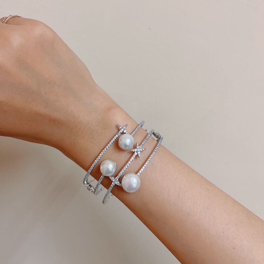 apm monaco COLLECTION ETERNELLE 三珍珠星星開口手鐲 - 銀白色-1