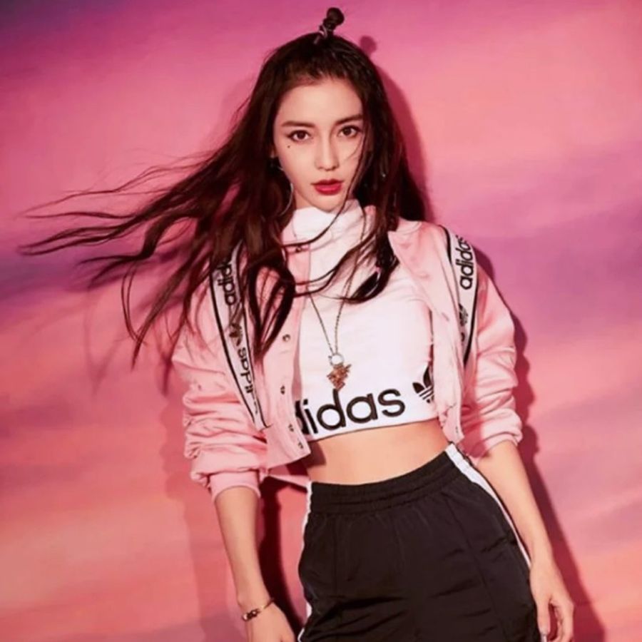 Angelababy x adidas Originals螢光粉紅色短版鋪棉運動外套-0
