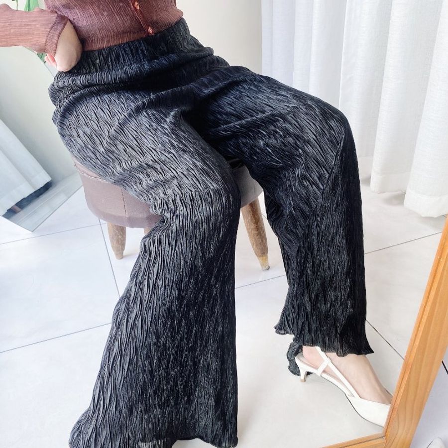 黑金閃閃捲捲褲管戀愛時光 古著紡紗壓紋長褲寬褲 pants vintage-7