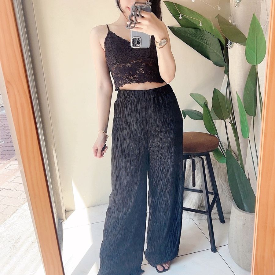 黑金閃閃捲捲褲管戀愛時光 古著紡紗壓紋長褲寬褲 pants vintage-6