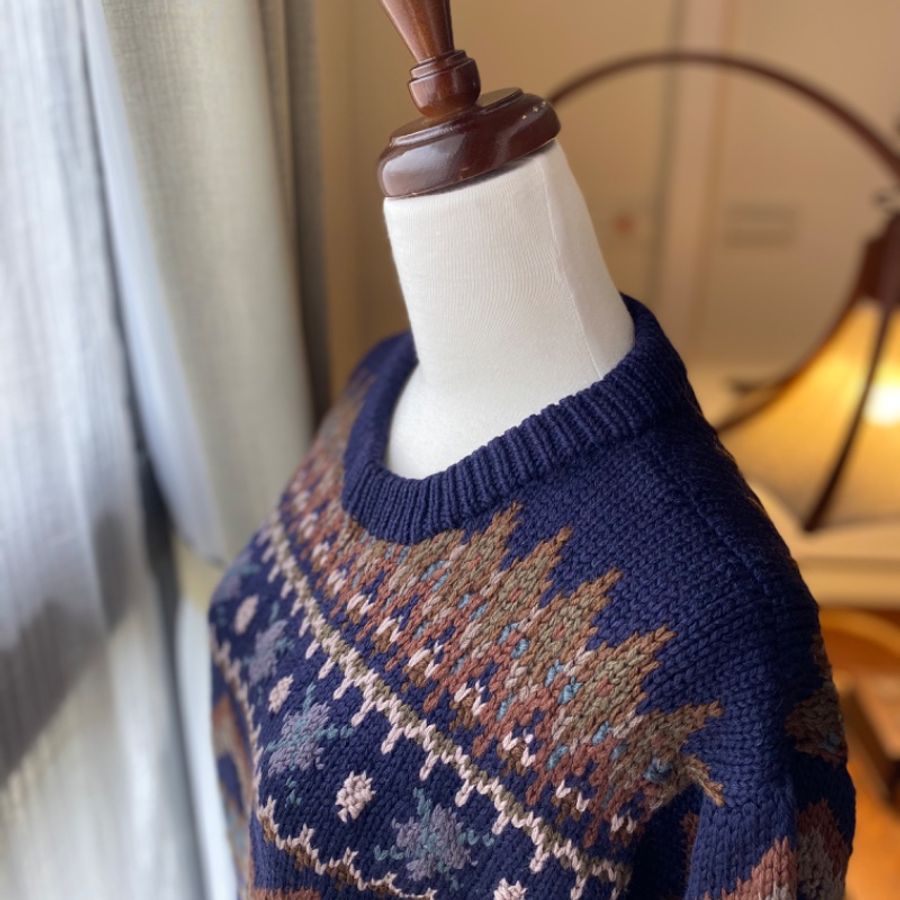 藏私·Collection_厚重深藍雪花古著毛衣-1