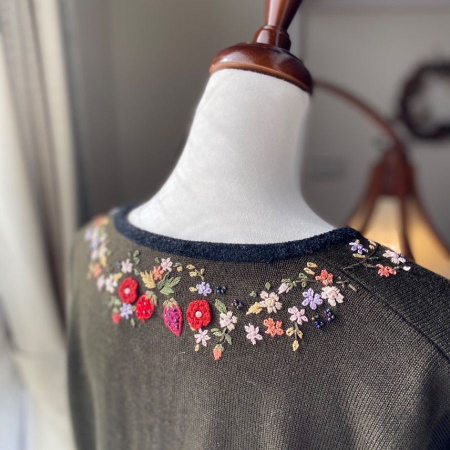 藏私‧Collection_小草莓刺繡串珠針織古著毛衣-8
