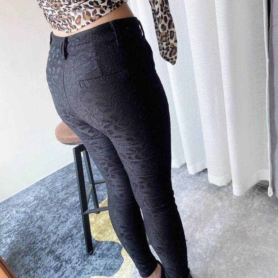 暗夜月黑蕾絲壓紋青澀時光 古著薄料長褲寬褲 pants vintage-3