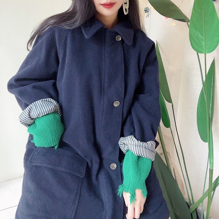 FILA 黑藍色靜謐月色暗夜 羊毛大衣外套 古著古董 vintage-0