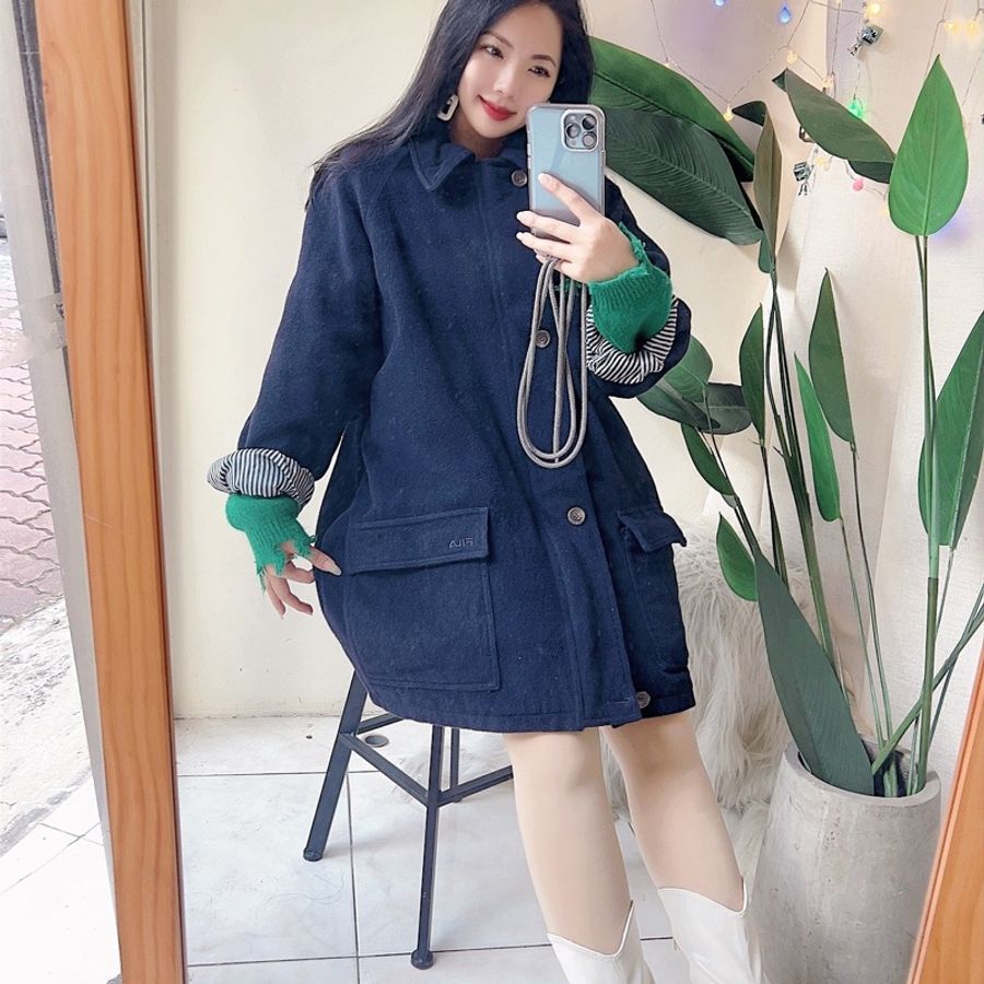 FILA 黑藍色靜謐月色暗夜 羊毛大衣外套 古著古董 vintage-1