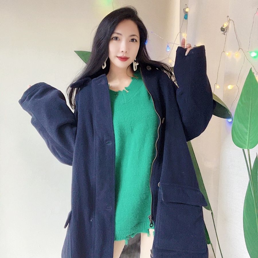 FILA 黑藍色靜謐月色暗夜 羊毛大衣外套 古著古董 vintage-2
