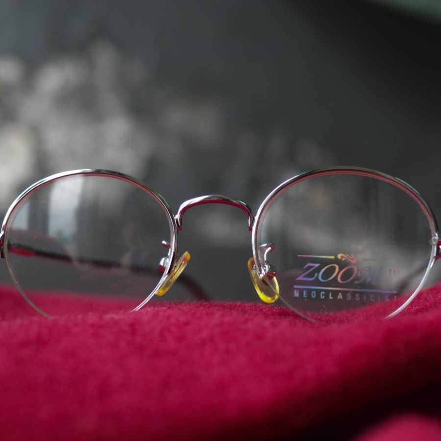 白銀色半框式宇宙星點橢圓型鏡框 細框古董眼鏡 Japan/glasses-0