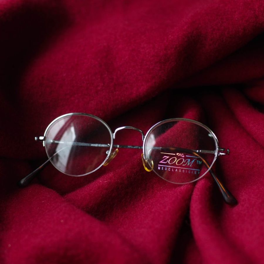 白銀色半框式宇宙星點橢圓型鏡框 細框古董眼鏡 Japan/glasses-1