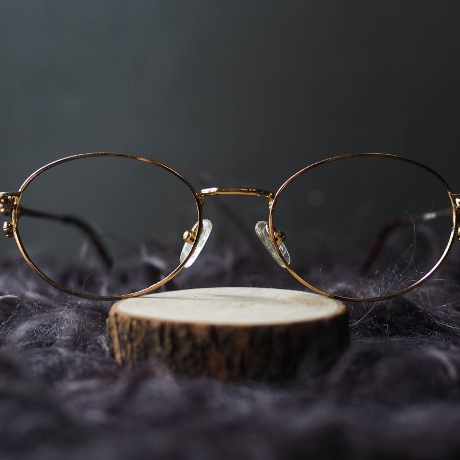 金沙黃太極圓珠簍空橢圓形細框金屬鏡框 古董眼鏡 Italy/glasses-1