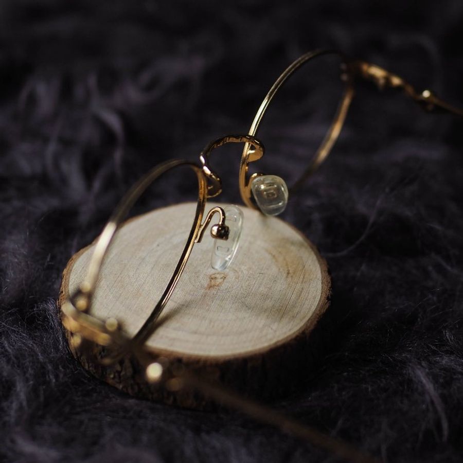 金沙黃太極圓珠簍空橢圓形細框金屬鏡框 古董眼鏡 Italy/glasses-2
