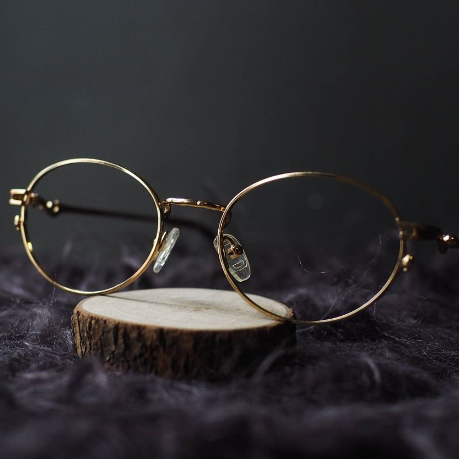 金沙黃太極圓珠簍空橢圓形細框金屬鏡框 古董眼鏡 Italy/glasses-8