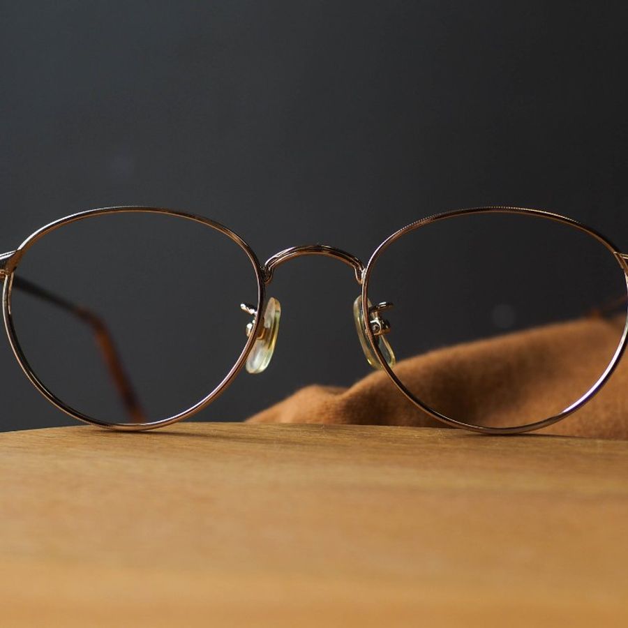 流沙亮黃金線性壓紋圓型鏡框 金框古董眼鏡 Japan/glasses-1